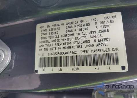 2010 Honda Accord 2.4 Lx-P z USA, uszkodzony, nr VIN 1HGCP2F4XAA003242